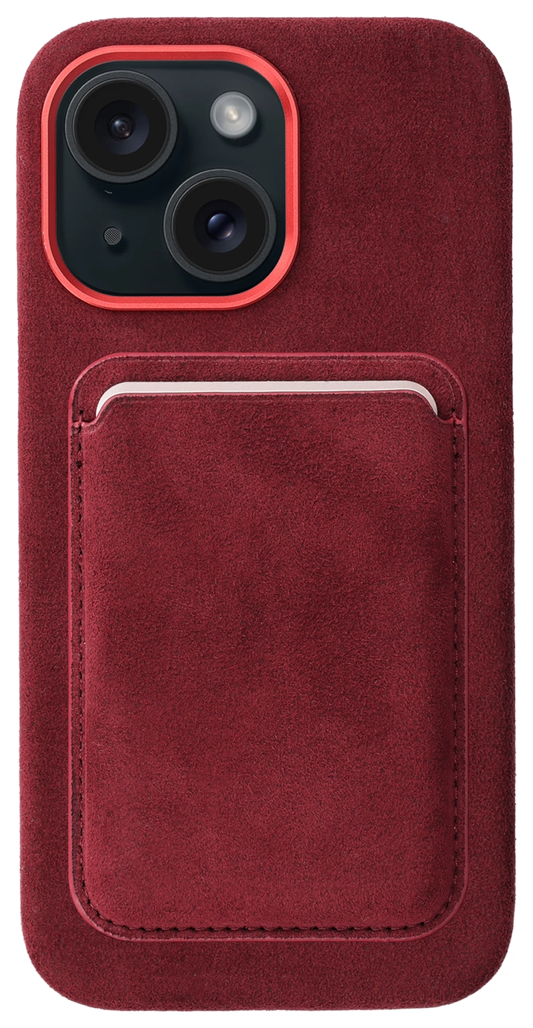 Rosso Avanti Apple iPhone 15 Hoesje Alcantara MagSafe met Wallet Burgundy afbeelding 1