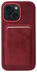 Rosso Avanti Apple iPhone 15 Hoesje Alcantara MagSafe met Wallet Burgundy afbeelding