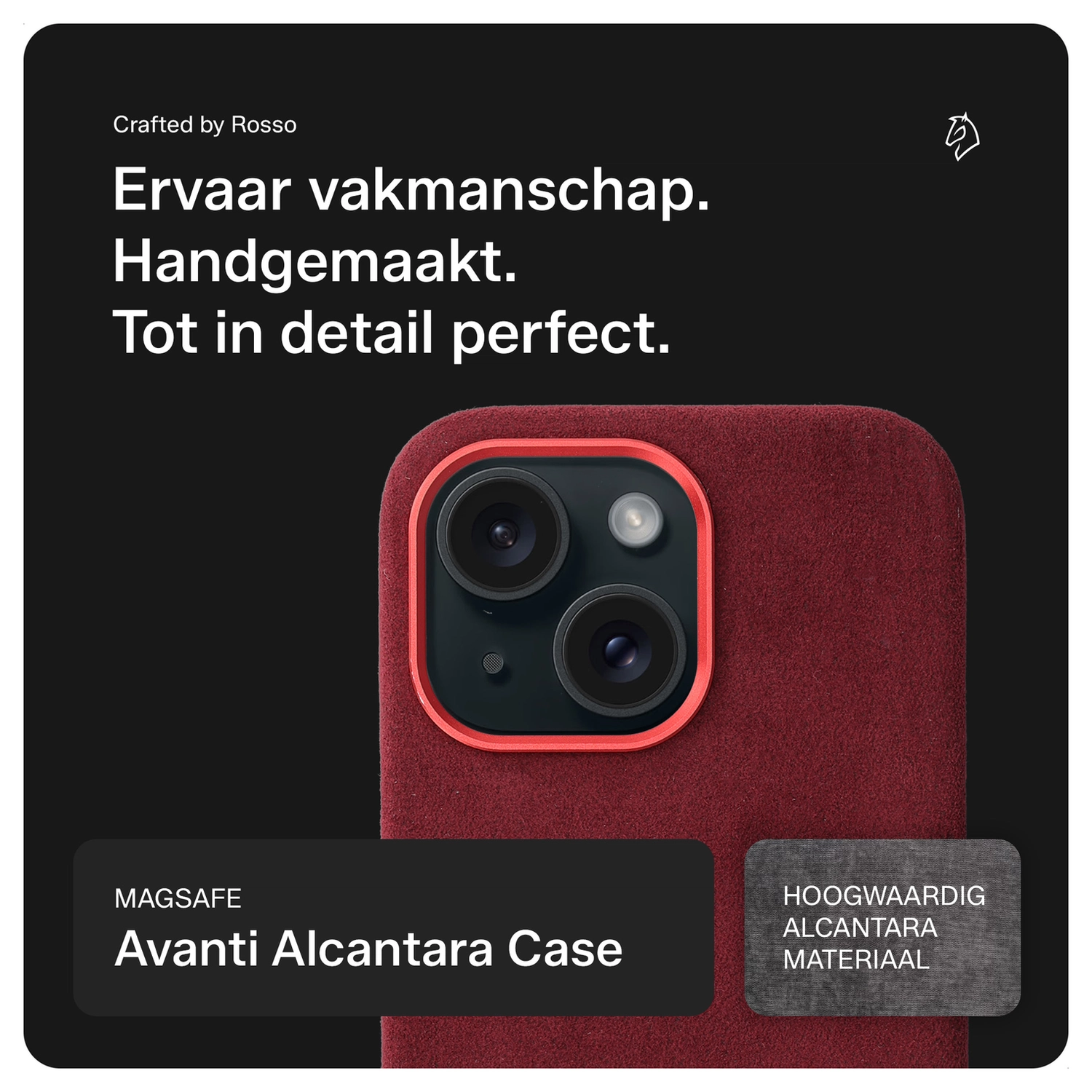 Rosso Avanti Apple iPhone 15 Hoesje Alcantara MagSafe met Wallet Burgundy afbeelding 2