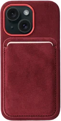 Rosso Avanti Apple iPhone 15 Hoesje Alcantara MagSafe met Wallet Burgundy afbeelding