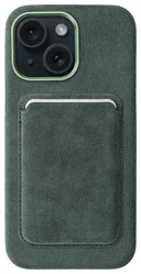 Rosso Avanti Apple iPhone 15 Hoesje Alcantara MagSafe met Wallet Groen afbeelding