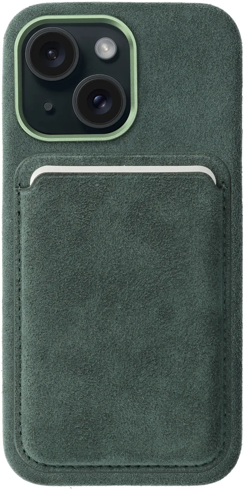 Rosso Avanti Apple iPhone 15 Hoesje Alcantara MagSafe met Wallet Groen afbeelding 1