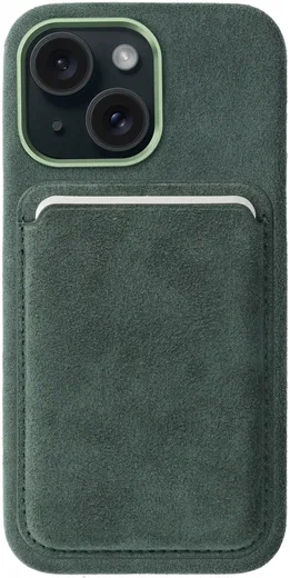 Rosso Avanti Apple iPhone 15 Hoesje Alcantara MagSafe met Wallet Groen afbeelding 1