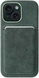 Rosso Avanti Apple iPhone 15 Hoesje Alcantara MagSafe met Wallet Groen afbeelding