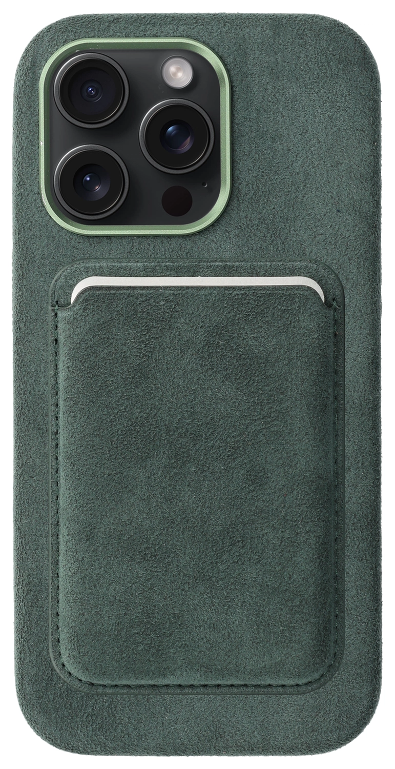 Rosso Avanti Apple iPhone 15 Pro Hoesje Alcantara MagSafe met Wallet Groen afbeelding 1