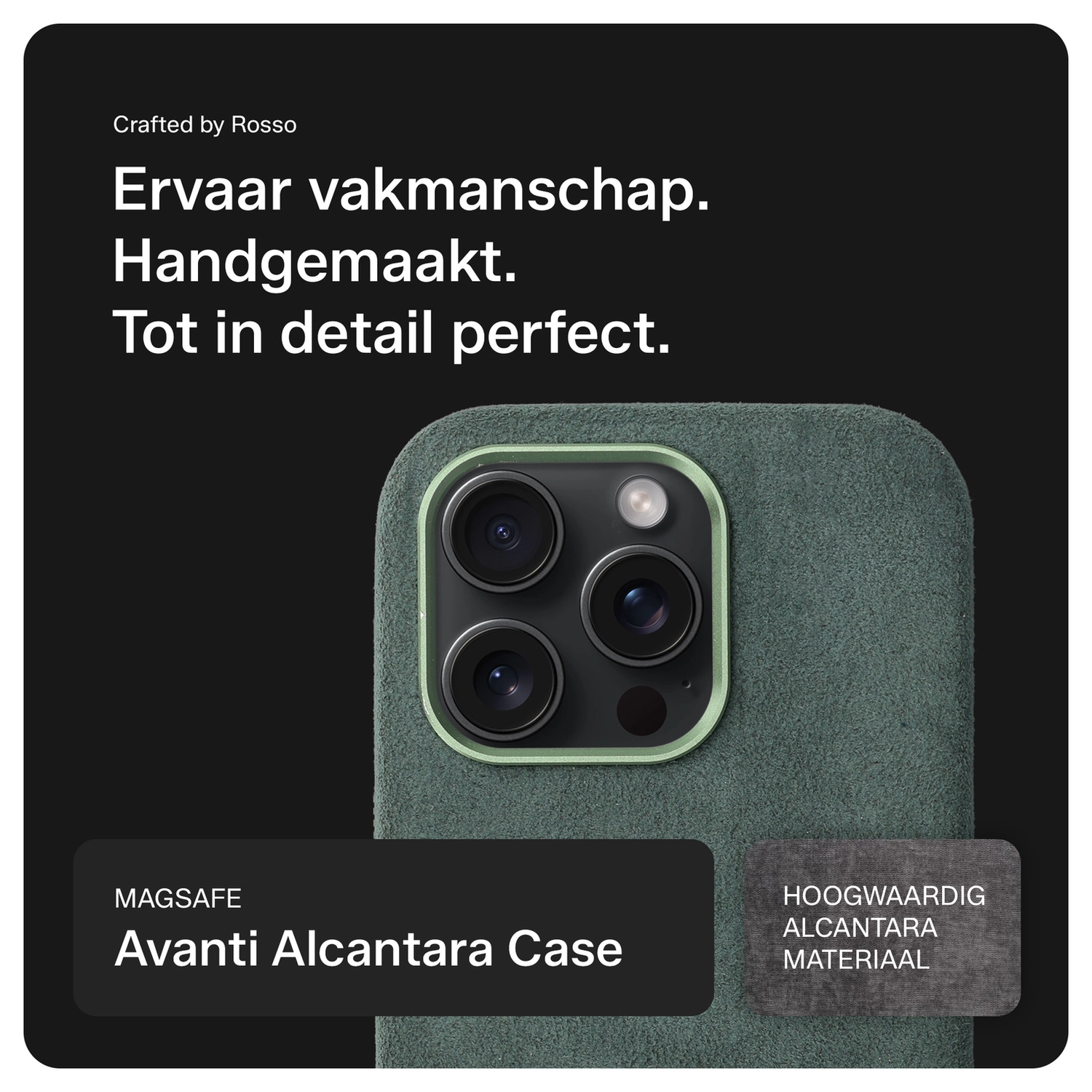 Rosso Avanti Apple iPhone 15 Pro Hoesje Alcantara MagSafe met Wallet Groen afbeelding 2