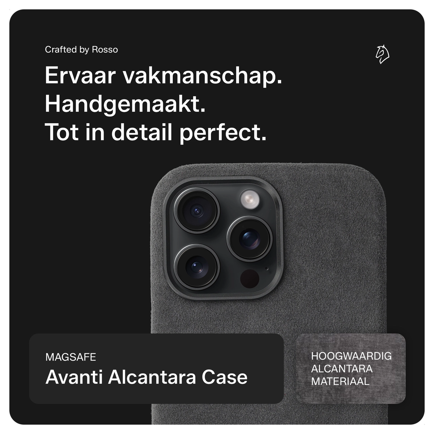 Rosso Avanti iPhone 15 Pro Max Hoesje Alcantara MagSafe met Wallet Grijs afbeelding 2