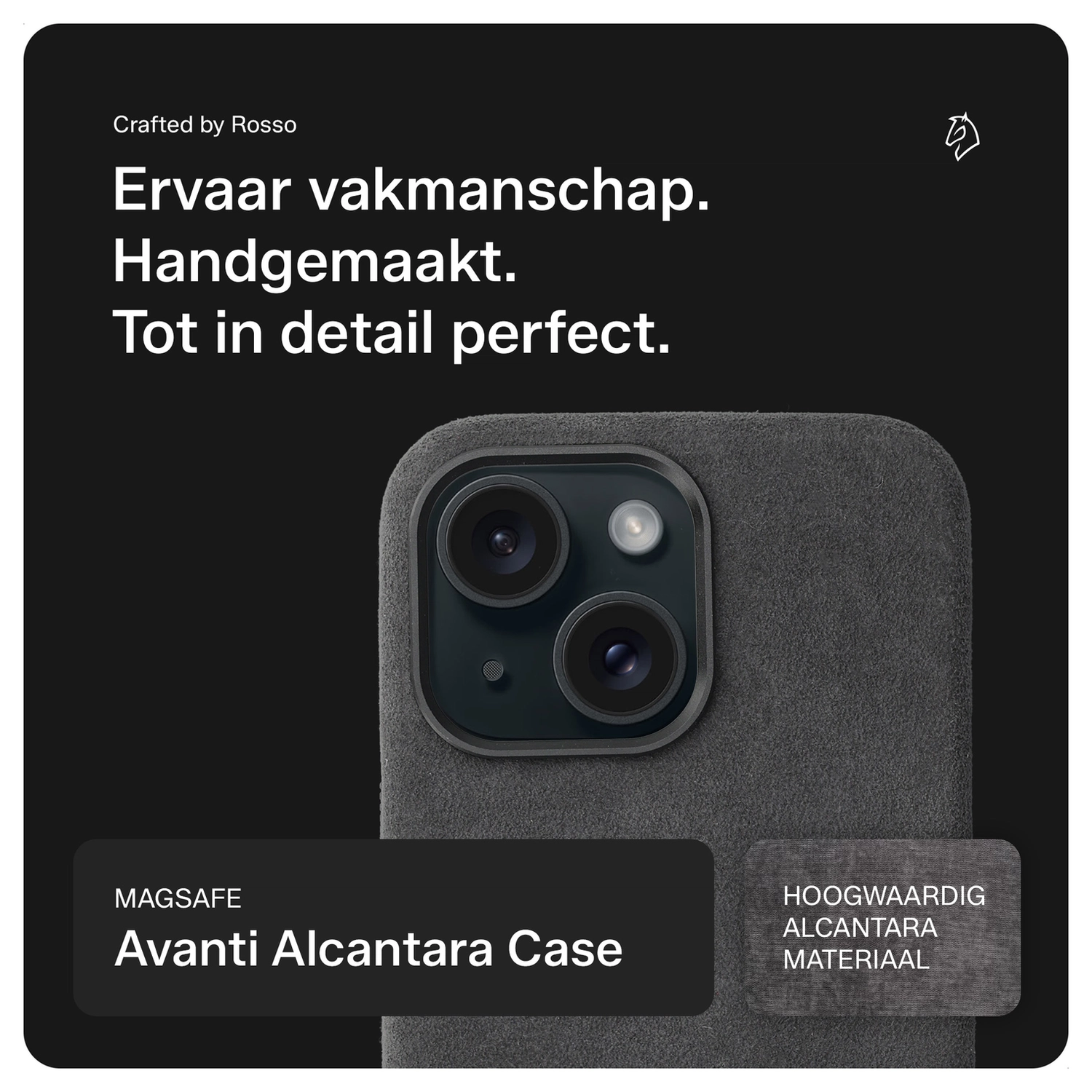 Rosso Avanti Apple iPhone 14 / 13 Hoesje Alcantara MagSafe met Wallet Grijs afbeelding 2