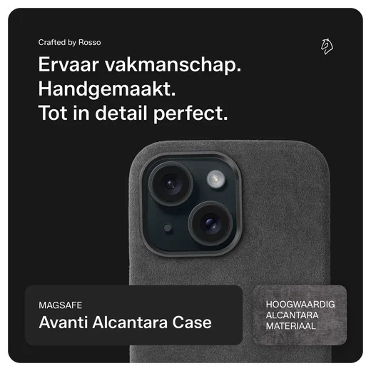 Rosso Avanti Apple iPhone 14 / 13 Hoesje Alcantara MagSafe met Wallet Grijs afbeelding 2