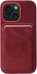 Rosso Avanti Apple iPhone 14 / 13 Hoesje Alcantara MagSafe met Wallet Burgundy afbeelding