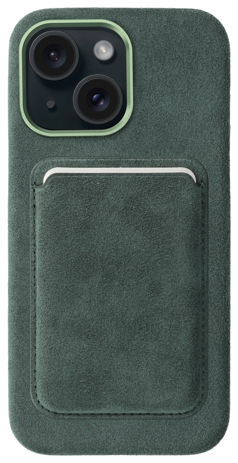 Rosso Avanti Apple iPhone 14 / 13 Hoesje Alcantara MagSafe met Wallet Groen afbeelding 1