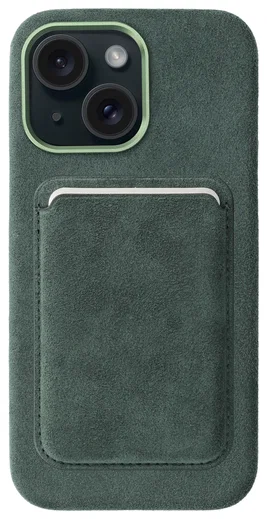 Rosso Avanti Apple iPhone 14 / 13 Hoesje Alcantara MagSafe met Wallet Groen afbeelding 1