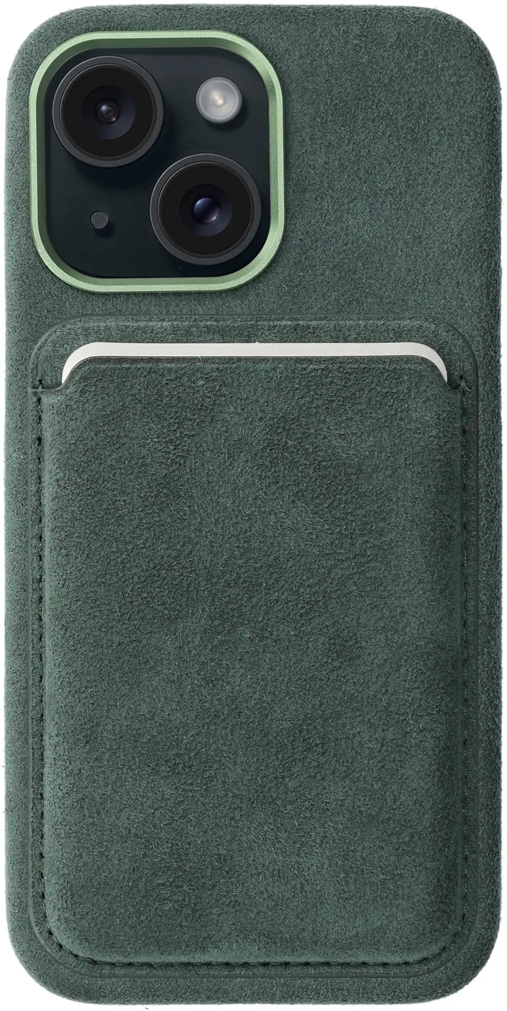 Rosso Avanti Apple iPhone 14 / 13 Hoesje Alcantara MagSafe met Wallet Groen afbeelding 1