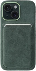 Rosso Avanti Apple iPhone 14 / 13 Hoesje Alcantara MagSafe met Wallet Groen afbeelding