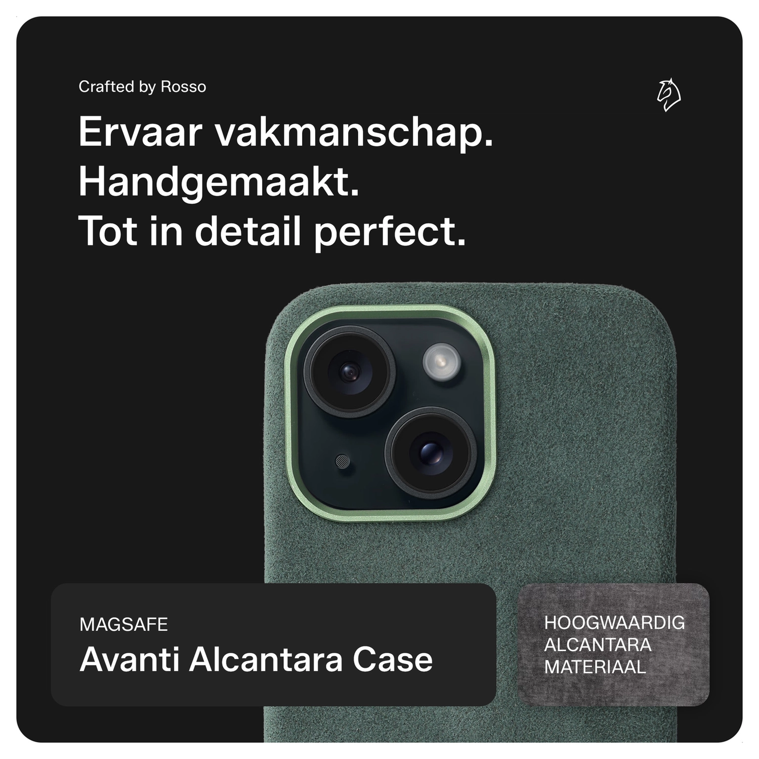 Rosso Avanti Apple iPhone 14 / 13 Hoesje Alcantara MagSafe met Wallet Groen afbeelding 2