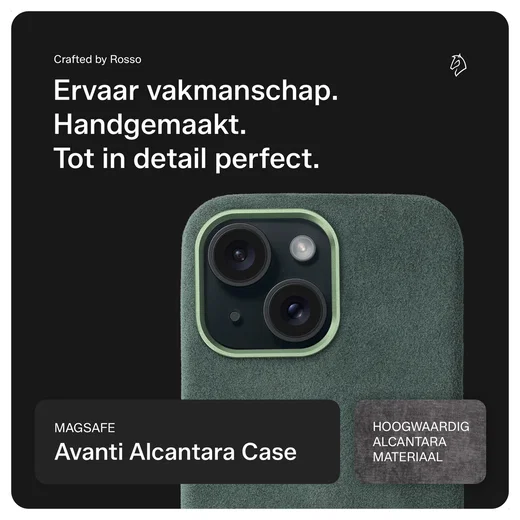 Rosso Avanti Apple iPhone 14 / 13 Hoesje Alcantara MagSafe met Wallet Groen afbeelding 2