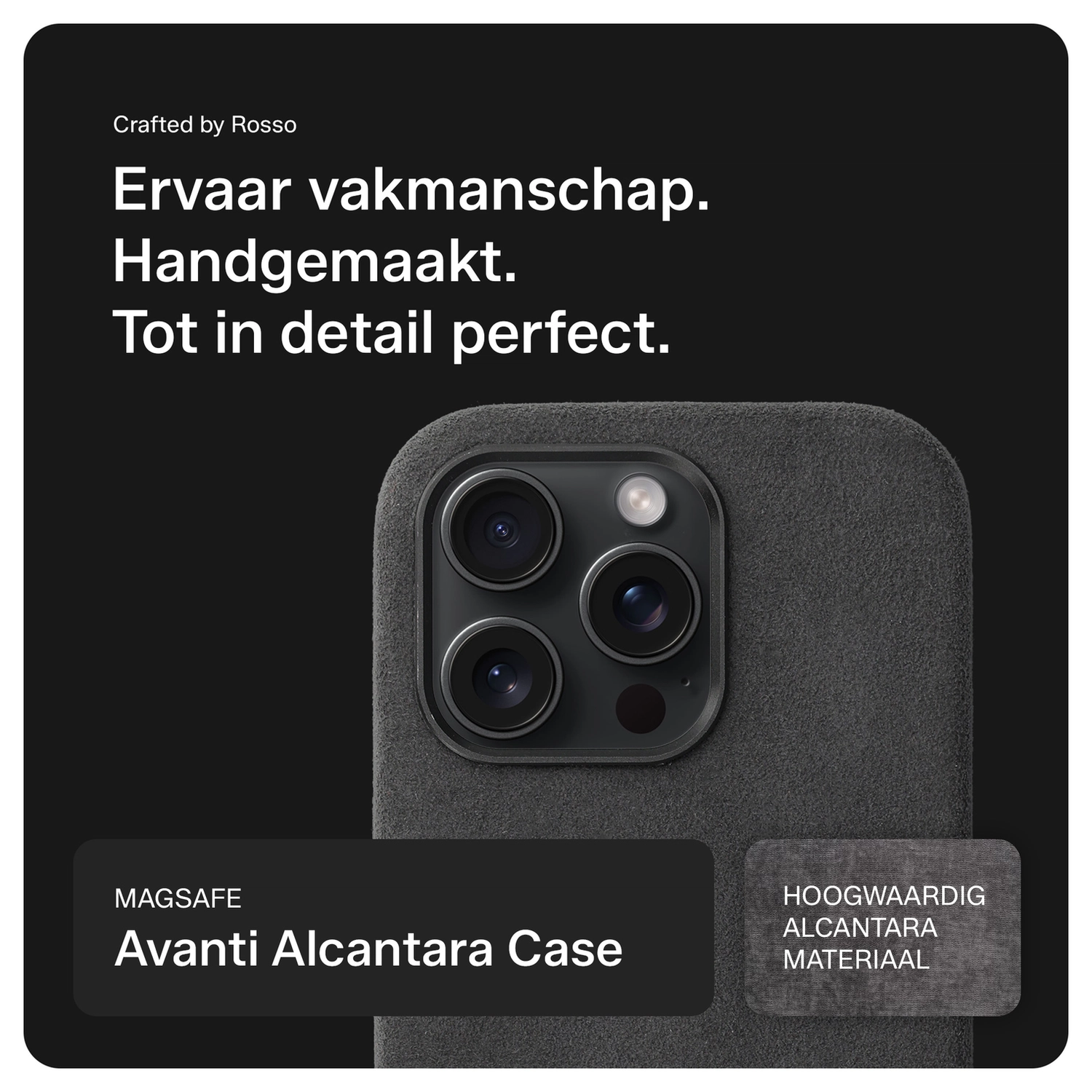 Rosso Avanti Apple iPhone 14 Pro Hoesje Alcantara MagSafe met Wallet Grijs afbeelding 2