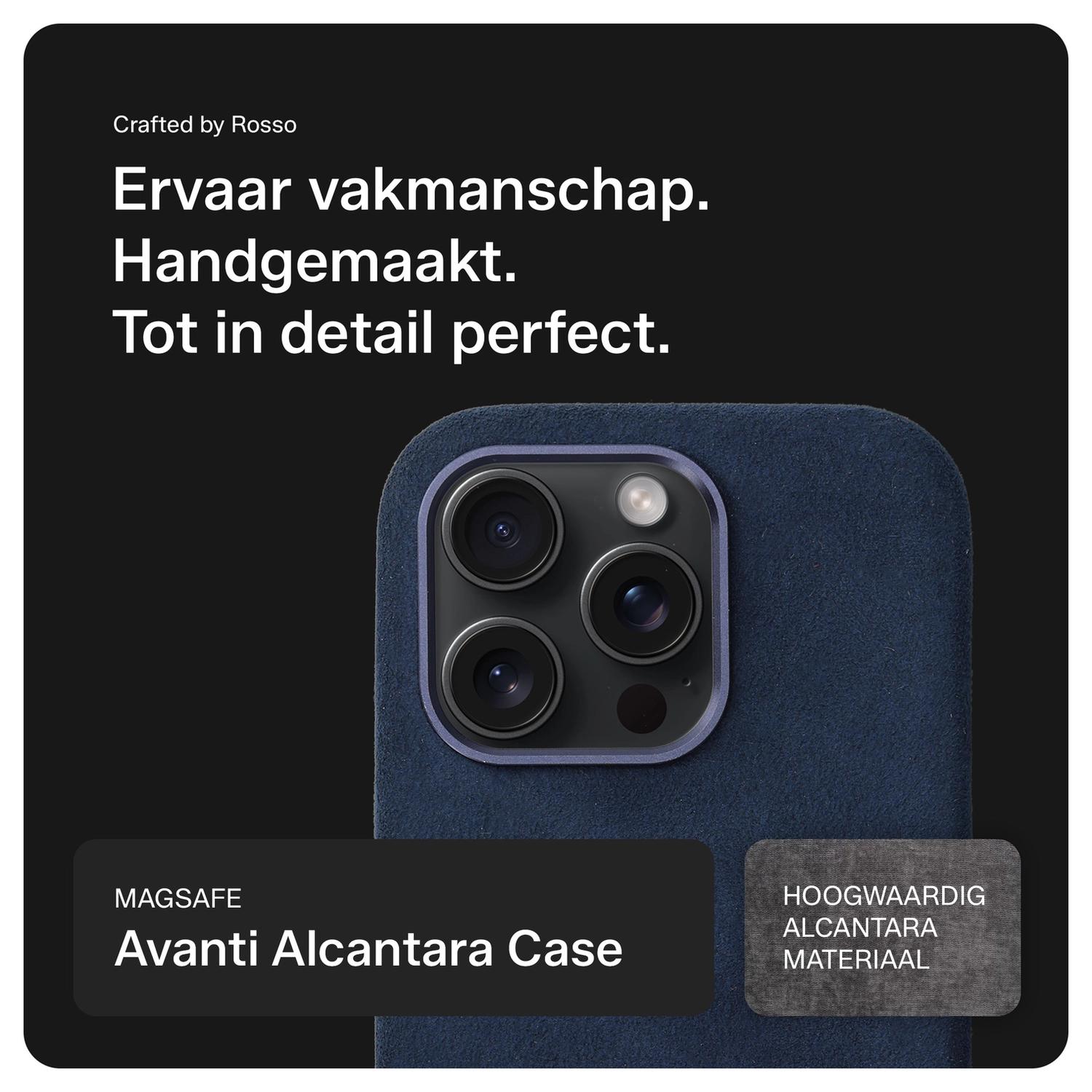 Rosso Avanti Apple iPhone 14 Pro Hoesje Alcantara MagSafe met Wallet Blauw afbeelding 2