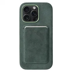 Rosso Avanti iPhone 14 Pro Max Hoesje Alcantara MagSafe met Wallet Groen afbeelding