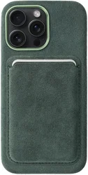 Rosso Avanti iPhone 14 Pro Max Hoesje Alcantara MagSafe met Wallet Groen afbeelding