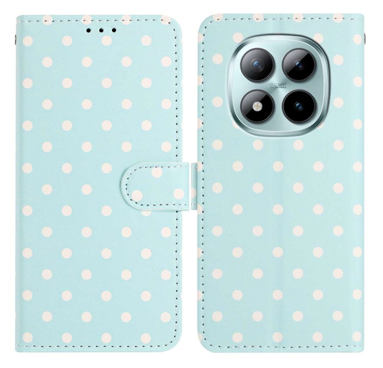 Xiaomi Redmi Note 15 Pro+ 5G Hoesje Portemonnee Book Case Polka Dot Blauw afbeelding 1