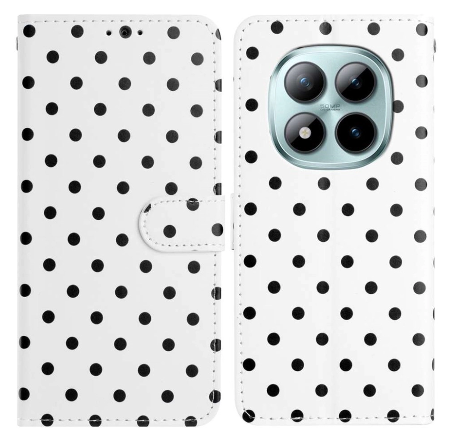 Xiaomi Redmi Note 15 Pro+ 5G Hoesje Portemonnee Book Case Polka Dot Wit afbeelding 1