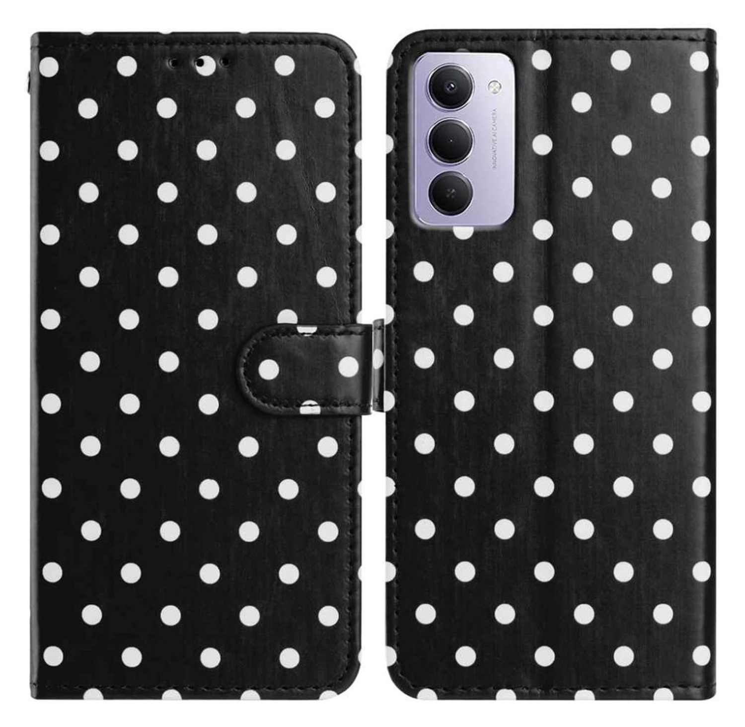 Xiaomi Redmi 15 5G Hoesje Portemonnee Book Case Polka Dot Zwart afbeelding 1