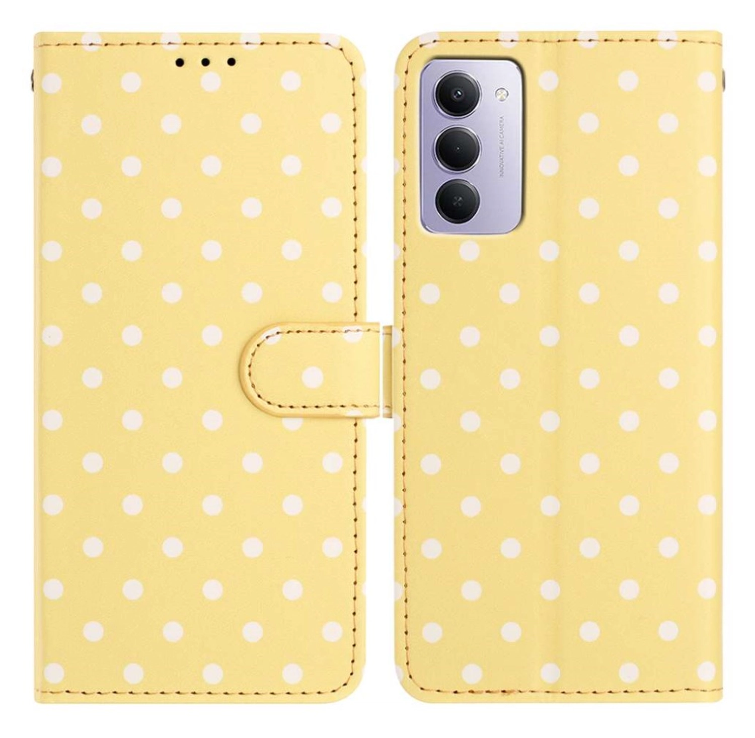 Xiaomi Redmi 15 5G Hoesje Portemonnee Book Case Polka Dot Geel afbeelding 1