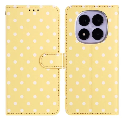 Xiaomi Redmi Note 15 Pro 5G Hoesje Portemonnee Book Case Polka Dot Geel afbeelding 1