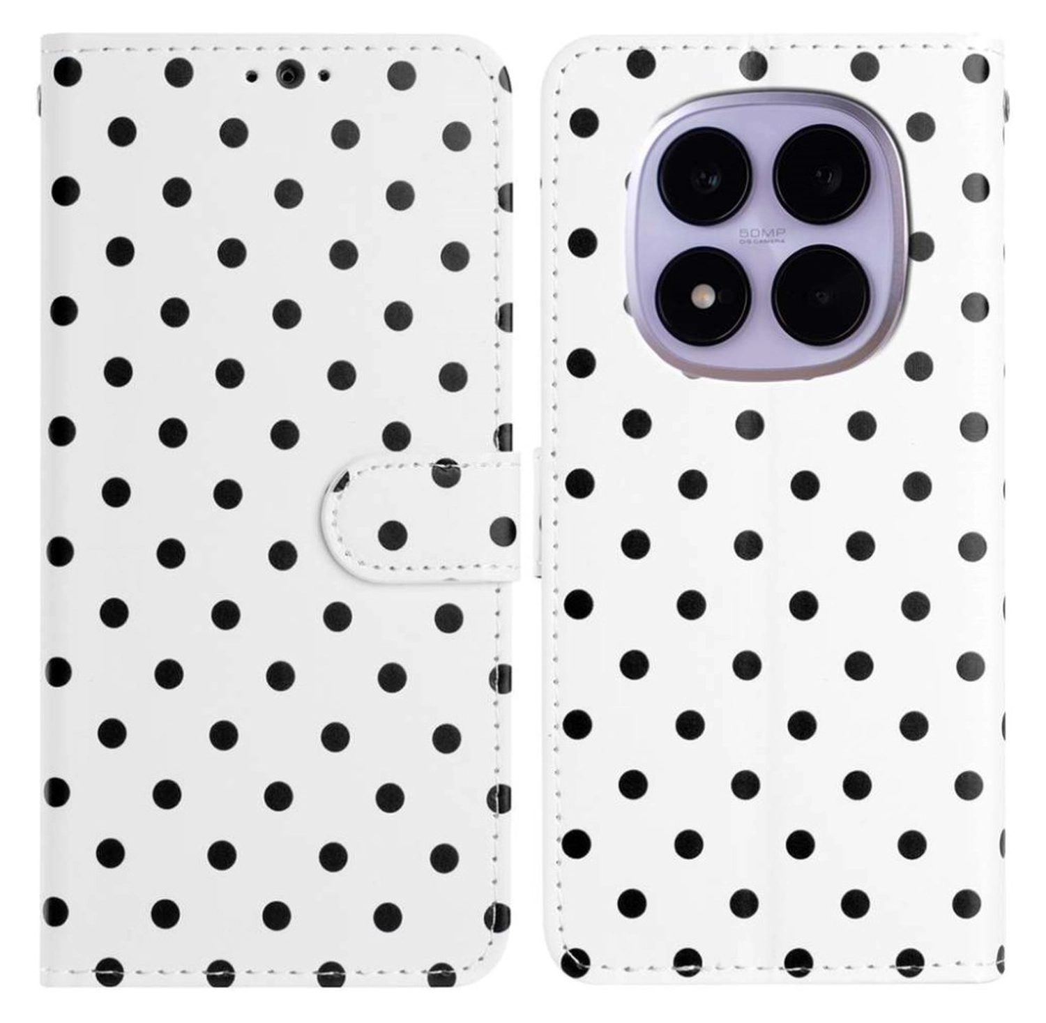 Xiaomi Redmi Note 15 Pro 5G Hoesje Portemonnee Book Case Polka Dot Wit afbeelding 1