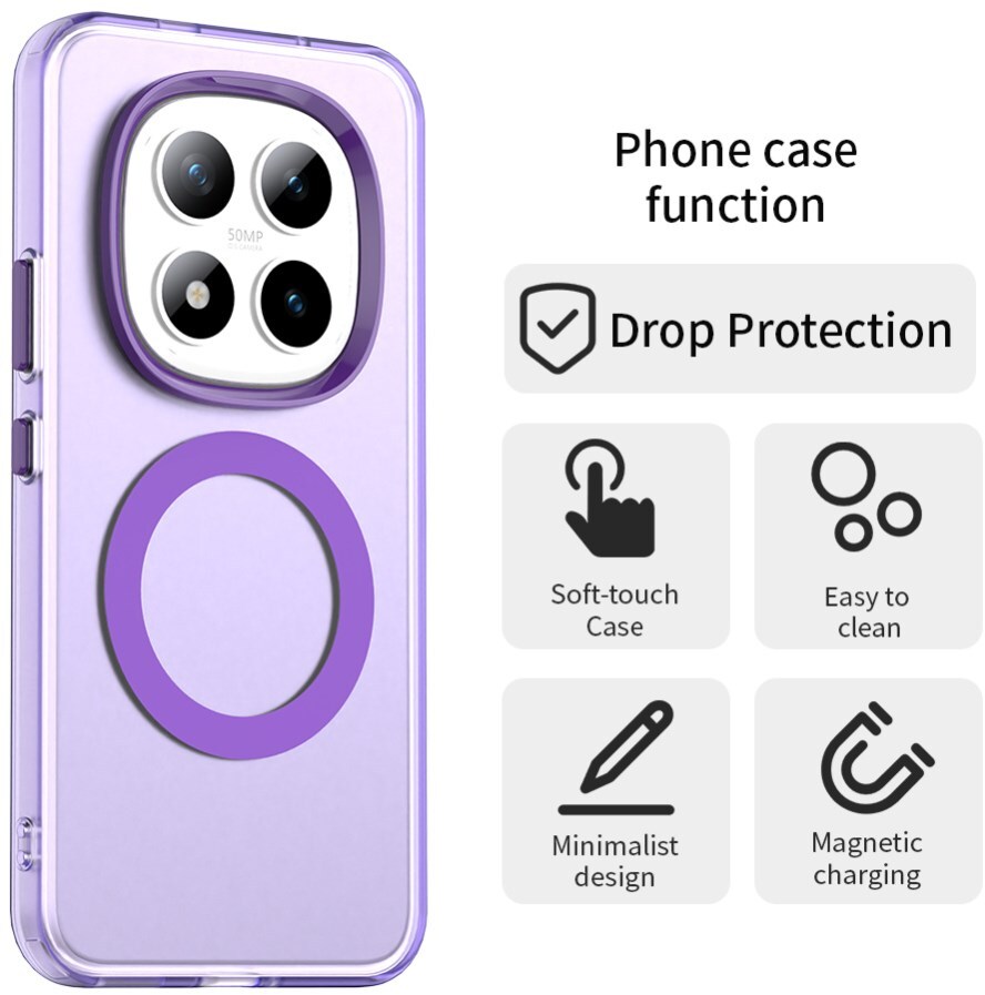 Xiaomi Redmi Note 15 Pro Hoesje MagSafe Backcover Semi-Transparant & Paars afbeelding 5