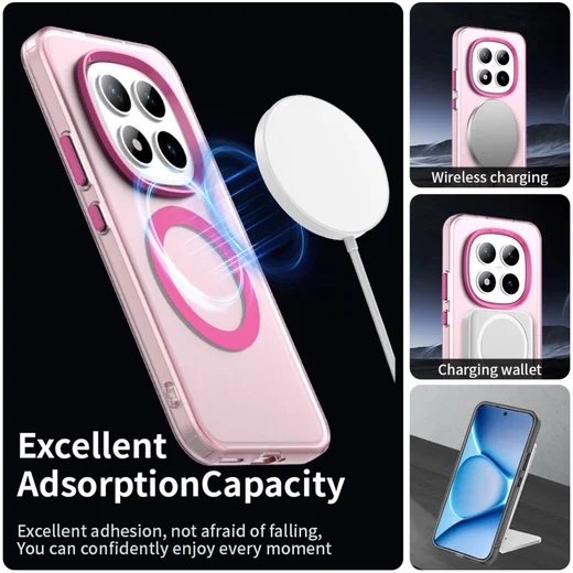 Xiaomi Redmi Note 15 Pro Plus Hoesje MagSafe Backcover Semi-Transparant & Roze afbeelding 2