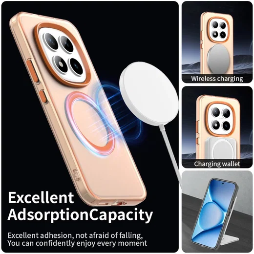 Xiaomi Redmi Note 15 Pro Hoesje MagSafe Backcover Semi-Transparant & Oranje afbeelding 2