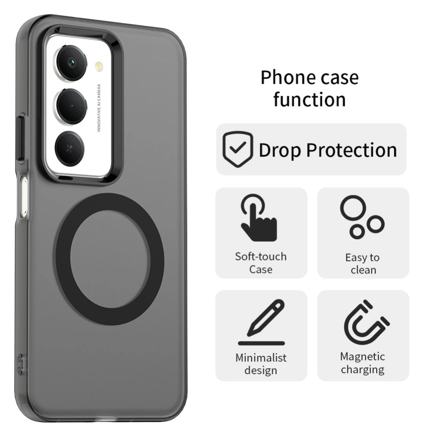 Xiaomi Redmi 15 5G Hoesje MagSafe Backcover Semi-Transparant & Zwart afbeelding 7