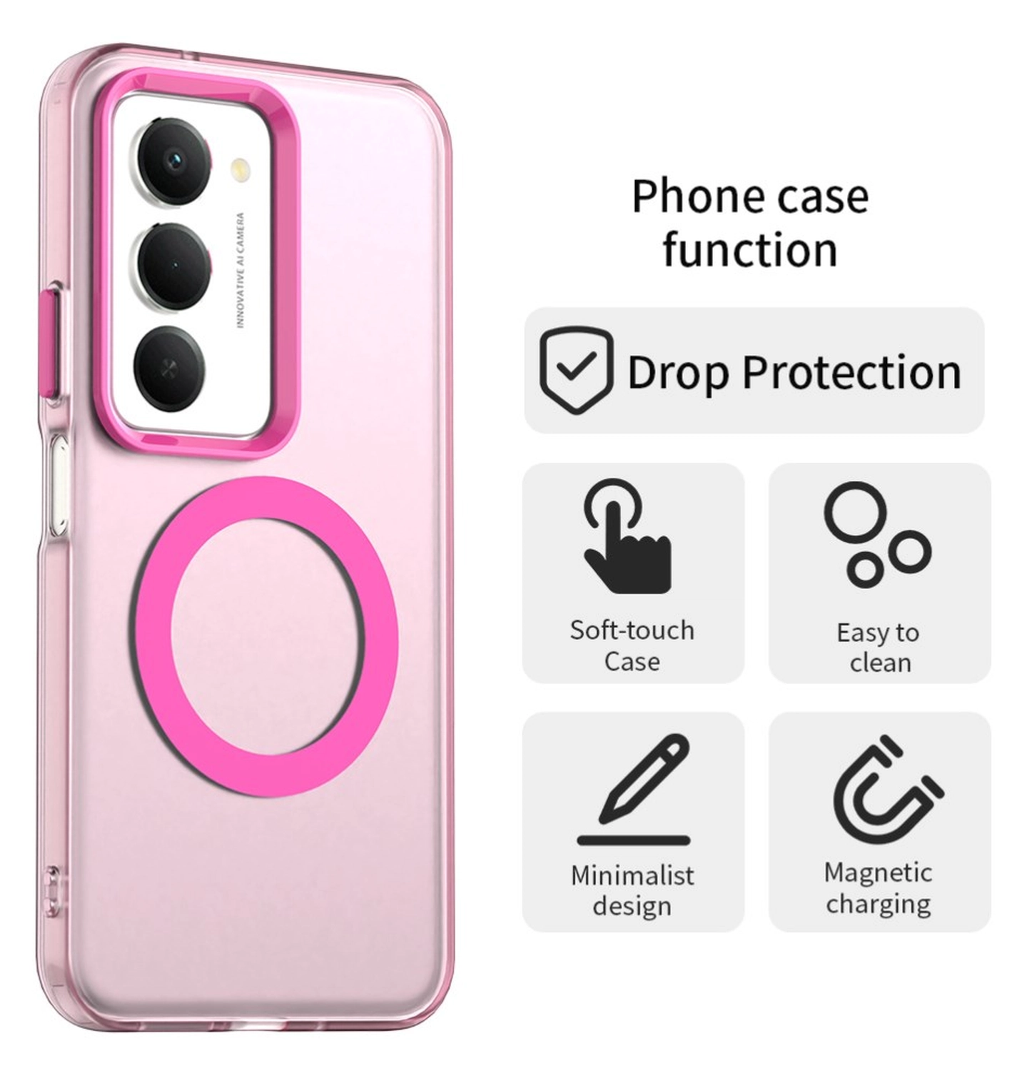 Xiaomi Redmi 15 5G Hoesje MagSafe Backcover Semi-Transparant & Roze afbeelding 7