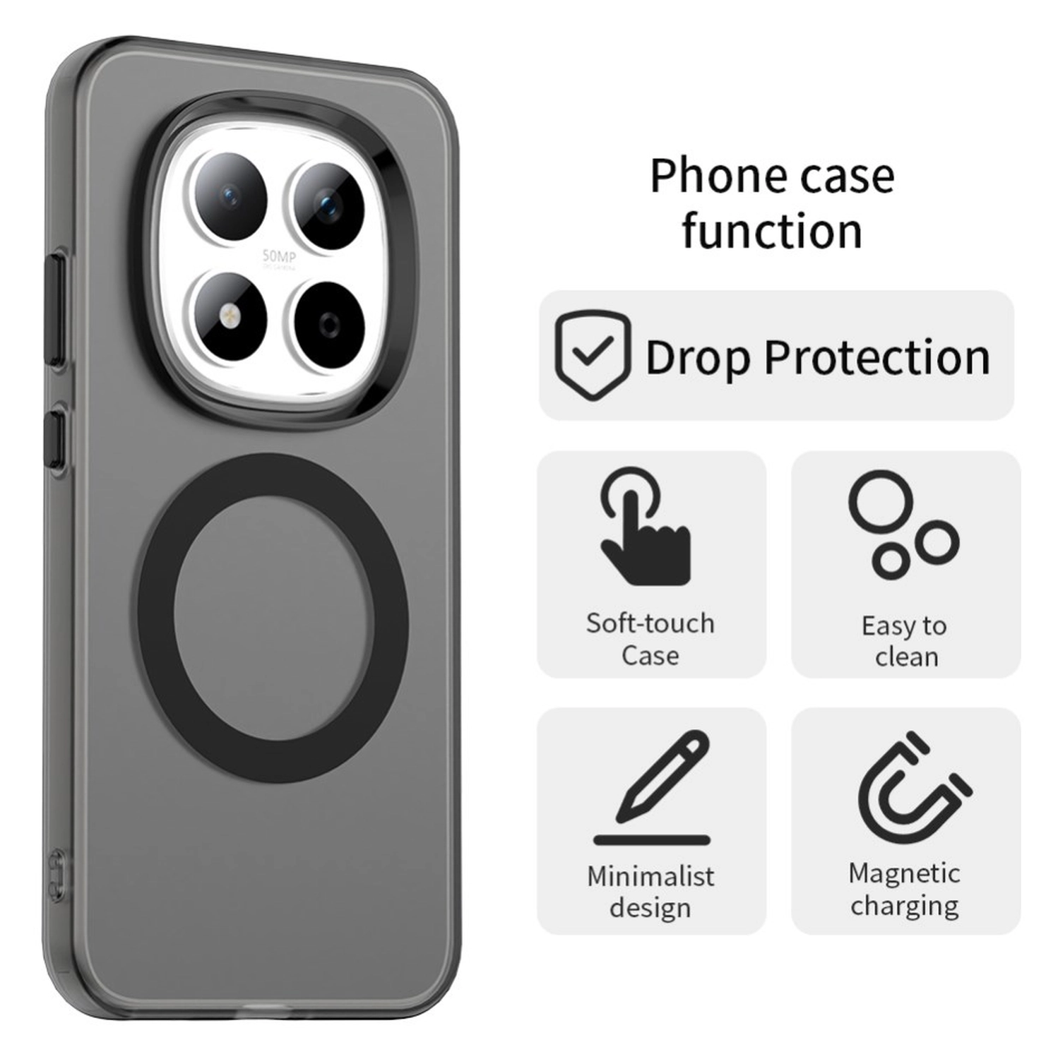 Xiaomi Redmi Note 15 Pro 5G Hoesje MagSafe Backcover Semi-Transparant & Zwart afbeelding 7