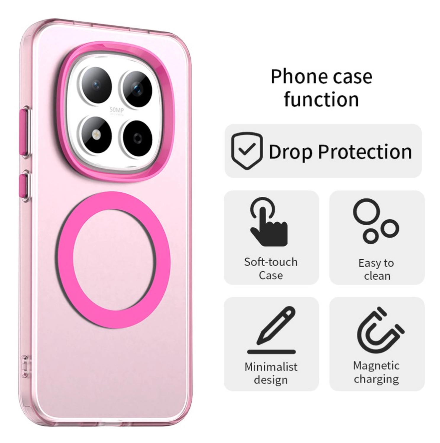 Xiaomi Redmi Note 15 Pro 5G Hoesje MagSafe Backcover Semi-Transparant & Roze afbeelding 7