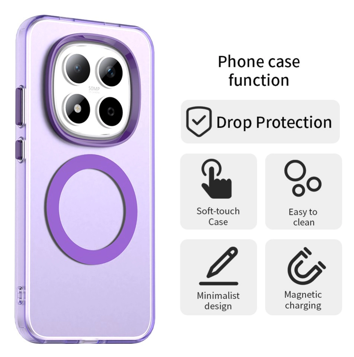 Xiaomi Redmi Note 15 Pro 5G Hoesje MagSafe Backcover Semi-Transparant & Paars afbeelding 7