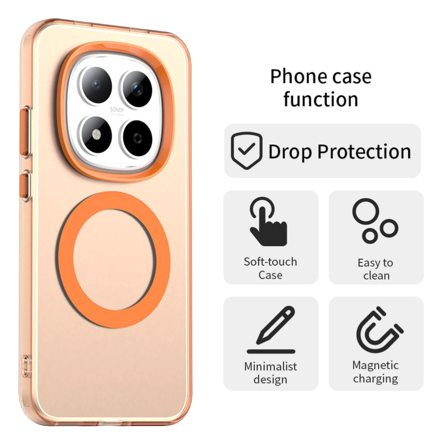 Xiaomi Redmi Note 15 Pro 5G Hoesje MagSafe Backcover Semi-Transparant & Oranje afbeelding 7