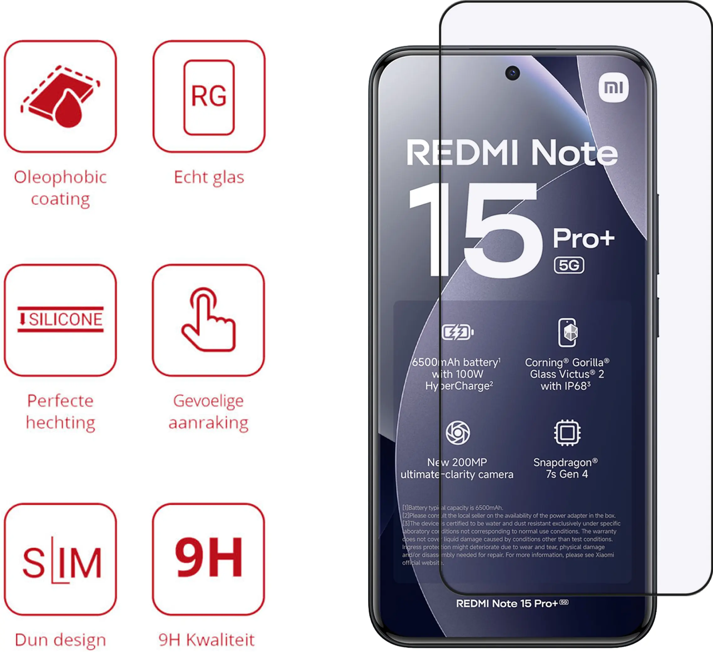 Rosso Xiaomi Redmi Note 15 Pro Plus 9H Tempered Glass Screen Protector afbeelding 2