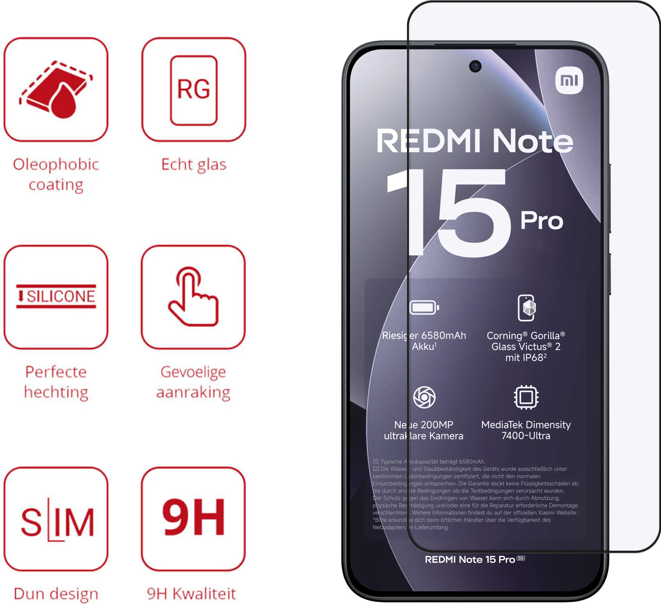 Rosso Xiaomi Redmi Note 15 Pro 4G 9H Tempered Glass Screen Protector afbeelding 2