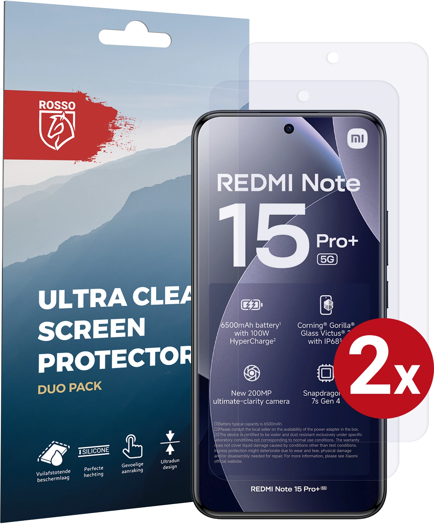 Rosso Xiaomi Redmi Note 15 Pro Plus Screen Protector Folie Duo Pack afbeelding 1