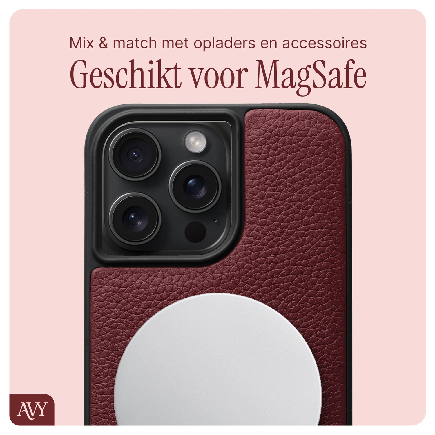 AVY Apple iPhone 15 Pro Max - Styled Kit - Burgundy - Leather Set afbeelding 8