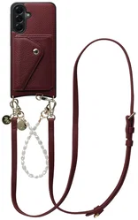 AVY Samsung Galaxy A56 - Styled Kit - Burgundy - Leather and Pearls afbeelding