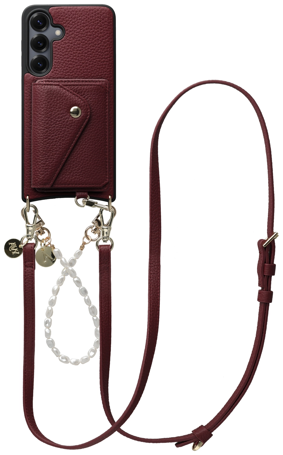 AVY Samsung Galaxy S25 / S24 - Styled Kit - Burgundy - Leather and Pearls afbeelding 1