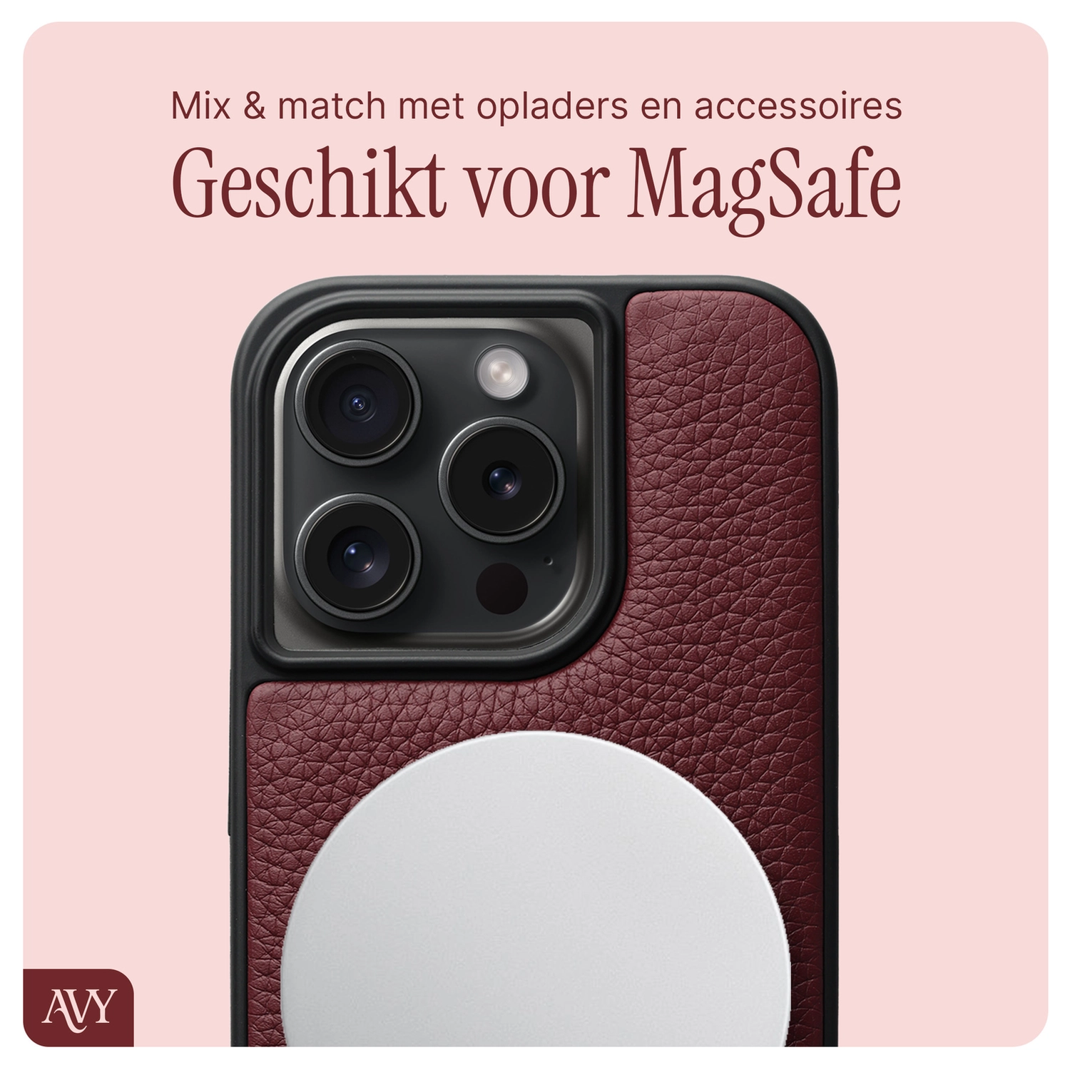 AVY Apple iPhone 15 Pro - Luxury Kit - Burgundy - Long Leather afbeelding 8