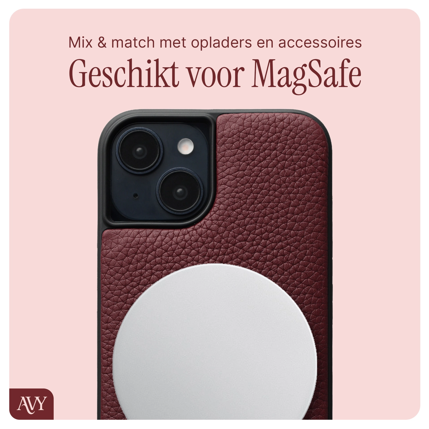 AVY Apple iPhone 14 / 13 - Luxury Kit - Burgundy - Long Leather afbeelding 7