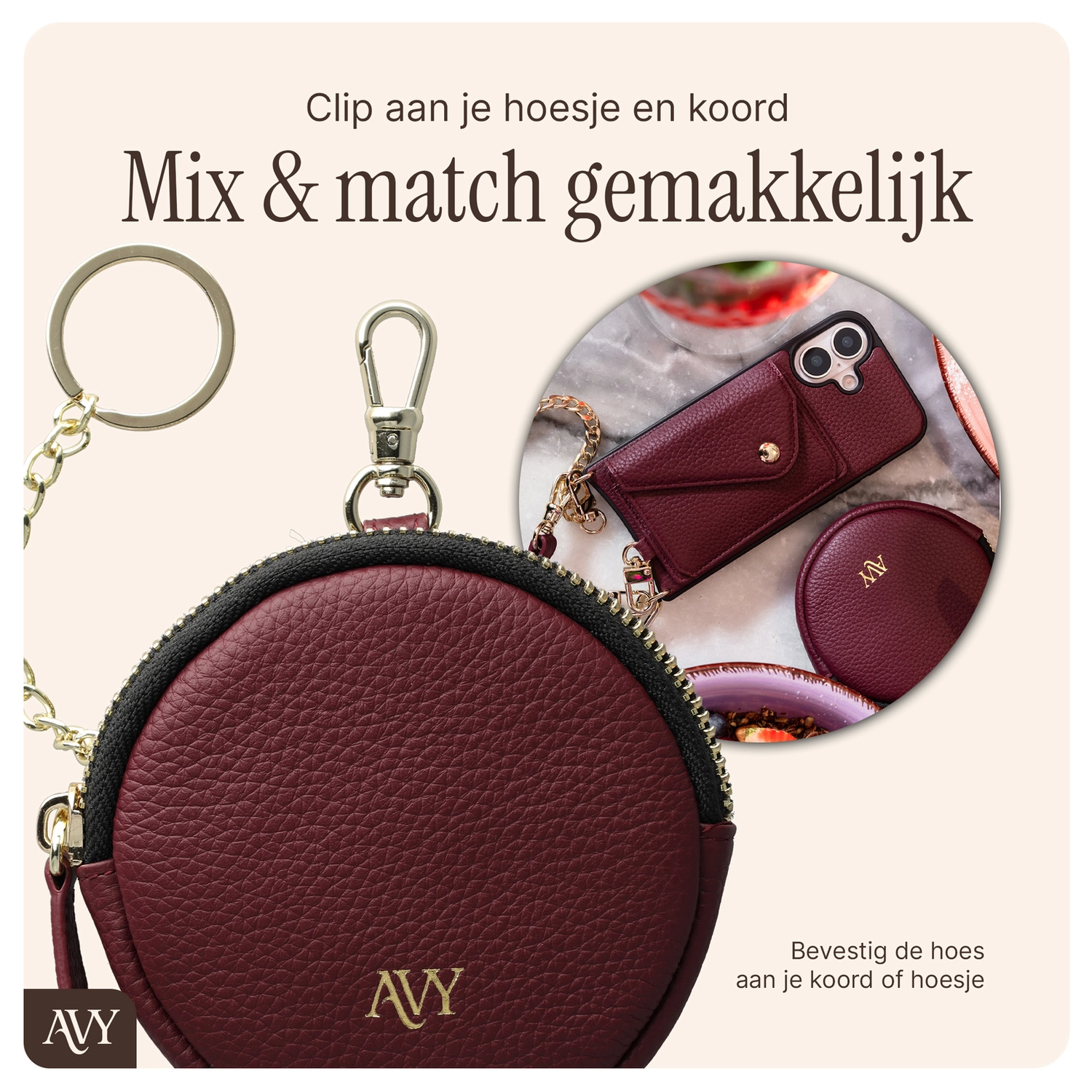 AVY Apple iPhone 14 / 13 - Luxury Kit - Burgundy - Long Leather afbeelding 8