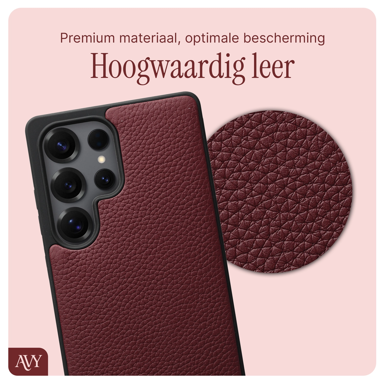 AVY Samsung Galaxy S25 Ultra - Luxury Kit - Burgundy - Long Leather afbeelding 5