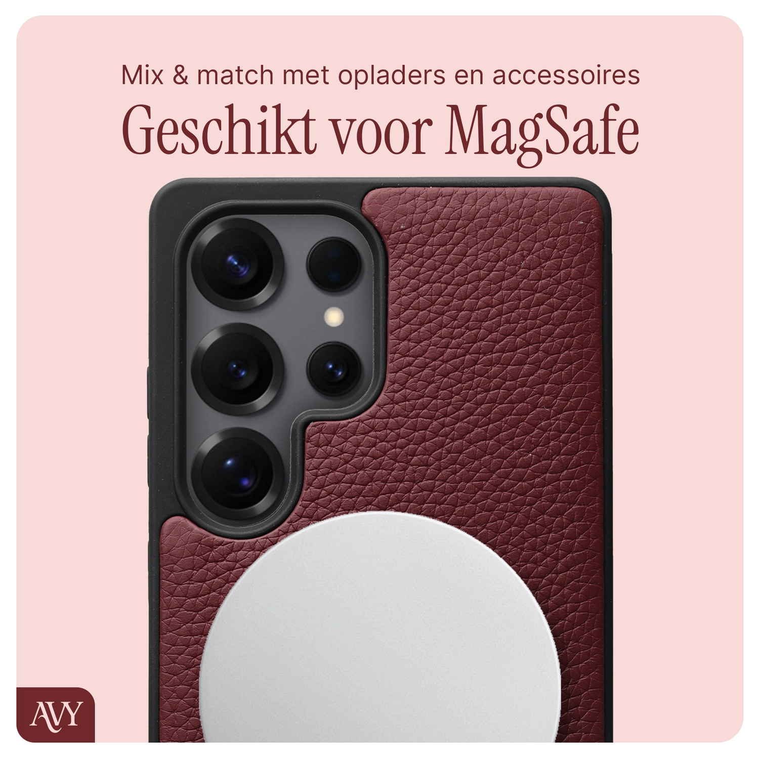 AVY Samsung Galaxy S25 Ultra - Luxury Kit - Burgundy - Long Leather afbeelding 7